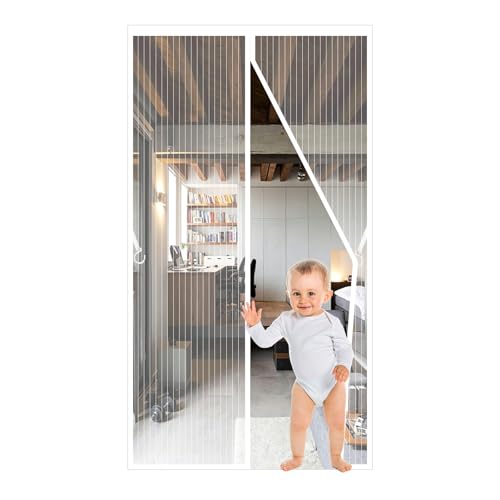 White Magnetic Screen Door Fits Door Size 32x80in Screen Size 34x82in Heavy Duty Mesh Full Frame With Magic Tape