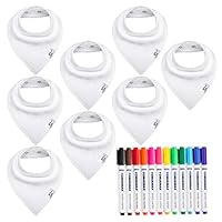 Bossy Sassy Plain White Baby Bibs for Boys Girls, 8 Pack Baby Bandana Drool Bibs Solid Colors with 12 Fabric Markers Pens, Funny DIY Games & Best Gifts for Baby Shower Party