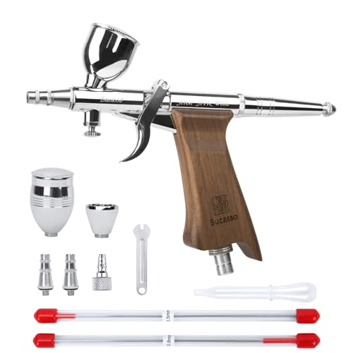 Bucasso Airbrush Kit, Air Gun with 0.3mm/0.5mm/0.8mm Needles/Nozzles, 3cc/7cc/11cc Replaceable Fluid Cup for Painting Mockups Nails Pastel Tattoo Makeup (W002-W)