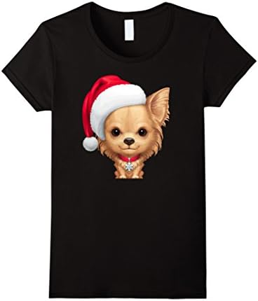 Womens Cream Long Coat Chihuahua in Santa Hat Christmas T-Shirt Large Black
