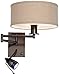 Possini Euro Design Radix Modern Swing Arm Adjustable Wall Lamp with Cord LED Bronze Plug-in Light Fixture Oatmeal Fabric Drum Shade Bedroom Bedside House Reading Living Room Home Hallway Dining