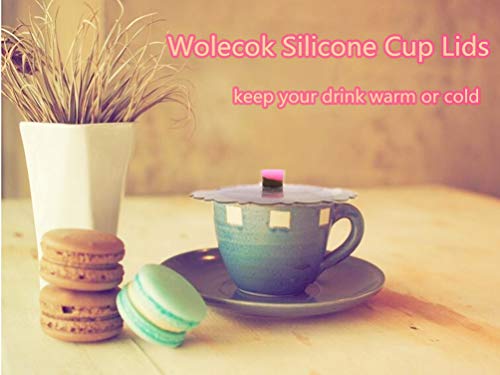 JSS Set of 2 Round Silicone Mug Coffee Cup Cap, Seal Air Tight Drink Cup Lid, Tea Glass Cup Cover, Spill Proof Suction Lid Tumblers (Grey)