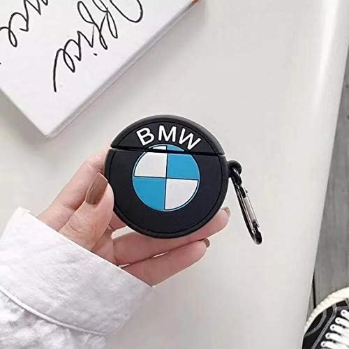 ikazen 3D Ultra Luxury Car Logo Shaped Silicone Protective Case Cover with Key Chain Clasp for Apple AirPods 1 & 2 (BMW)