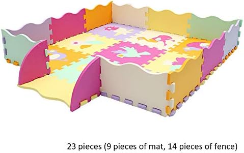Baby Foam Play Mat with Fence - Interlocking Crawling Mat with 23 Foam Floor Tiles for Kids Toddlers Gym Mats Crawling Rug for Play Activity Center Playroom with Waterproof and Non-Toxic (3)