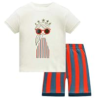 AmberEft Pajamas for Girls Summer Shorts Kids Clothes 100% Cotton Children PJs Set 5T