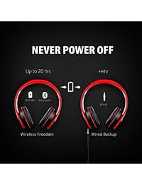Estéreo de Alta Fidelidad auriculares inalámbricos Bluetooth con micrófono graves profundos auriculares inalámbricos de alta fidelidad sobre la oreja, 20h de reproducción para viajes trabajo TV, computadora, iPhone Negro, rojo
