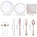 25 Guest Plastic Silverware Rose Gold Plates, Rose Gold Napkins, Rose Gold Plastic Cups, Rose Gold Plastic Plates for Parties, Rose Gold Silverware Plates Disposable Rose Gold Party Supplies Dessert