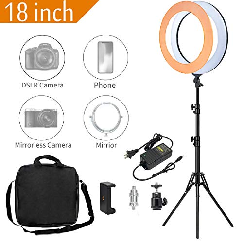 MACTREM Ring Light 18 inch 58W LED Dimmable Makeup Ring Light Adjustable Color Temperature 5500K Lighting Kit Ring Light with Stand,Hot Shoe Adapter,Camera Smartphone Video Shooting,Vlog and Makeup