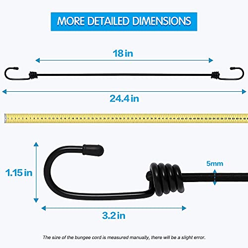 9 Pack Bungee Cords with Hooks, Heavy Duty 18 Inch Bungee Ropes Straps