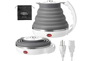 LOUTYTUO 110V 555ML Ultrathin Travel Foldable Electric Kettle with Separable Power Cord and Handle, Boil Dry Protection, Food Grade Silicone