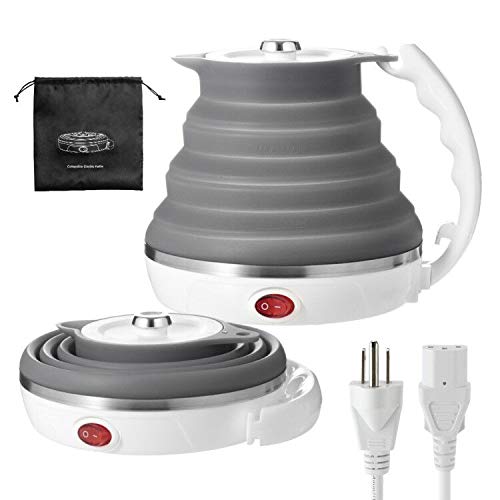 Photo 1 of 110V 555ML Ultrathin Travel Foldable Electric Kettle with Separable Power Cord and Handle, Boil Dry Protection, Food Grade Silicone