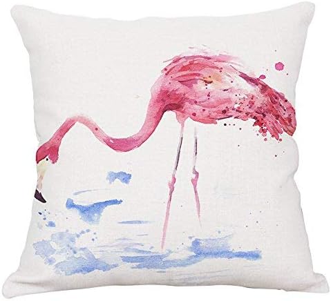 Cotton Linen Decorative Throw Pillow Case Cushion Cover Watercolor Bird Flamingo Square 18"