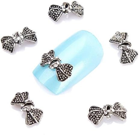 10 pcs Fashion Alloy Charms Black Bow Tie Bowtie Nail Art Rhinestones Gems Stickers Glitter Slices Manicure DIY Decoration for Women Girls
