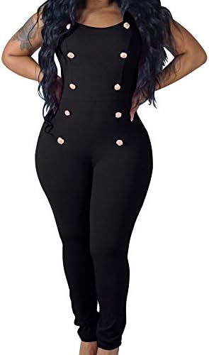 Happy Cool Women's Jumpsuits Elegant Button Long Leg Legging Jumpsuits Romper Black L
