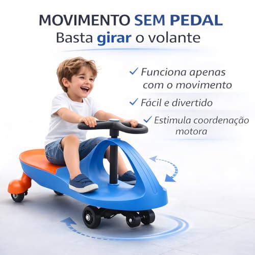 Carrinho Gira Gira Infantil Twist Rolimã, Movimento por Balanço do Volante, Suporta até 70 kg (Azul/Laranja)