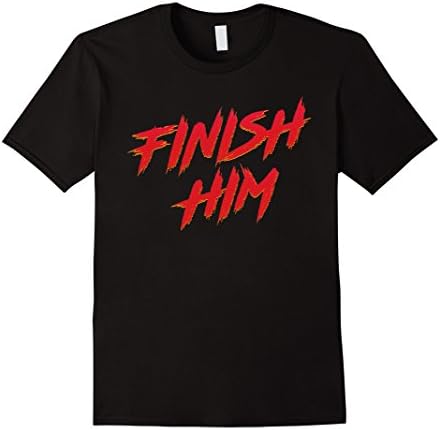 Mens Finish Him | Vintage Arcade Retro Inspired T-Shirt Large Black