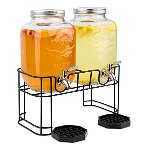 Dual Gallon Glass Beverage Dispensers with 2 Sets of Fruit & Ice