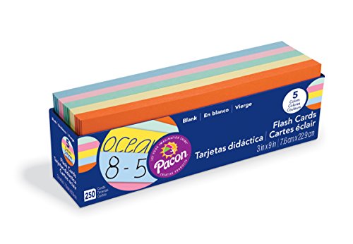 Pacon Blank Flash Cards, Assorted Colors, 3 x 9 Inches, Pack of 250