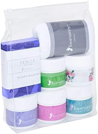 Footnanny Travel Set with Lavender Tea Tree Eucalyptus Peppermint Rose, Socks & (BLUE) Buffer Oprah's Favorite 2018