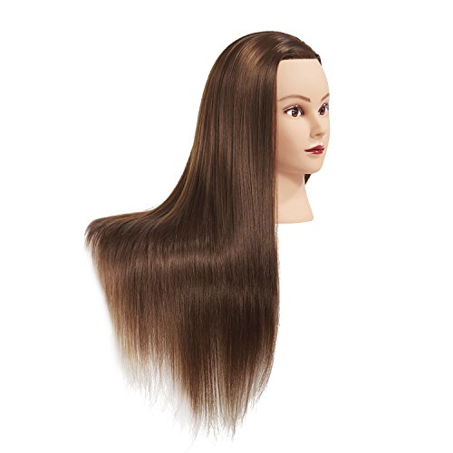 26"-28" Mannequin Head Hair Styling Training Head Manikin Cosmetology Doll Head Synthetic Fiber Hair Hairdressing Training Model With Free Clamp (Sugar Brown)