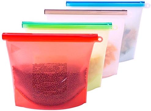 Reusable Snack Bags - Silicone Reusable Zip Storage Baggies by EvCo | for Your Lunch, Sandwich, Vegetables, Produce, Snacks and All Kinds of Food | BPA Free Eco Friendly &amp; Sustainable Containers