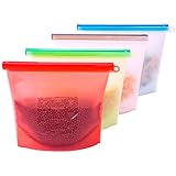 Reusable Snack Bags - Silicone Reusable Zip Storage Baggies by EvCo | for Your Lunch, Sandwich, Vegetables, Produce, Snacks and All Kinds of Food | BPA Free Eco Friendly &amp; Sustainable Containers