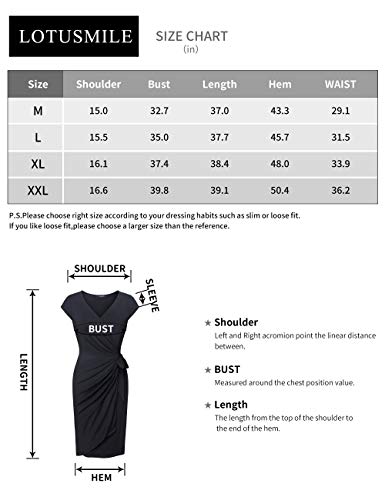 Lotusmile Black Dresses for Women Fit and Flare Midi Bodycon Ladies V Neck Cap Sleeve Cocktail Wrap Dress Special Occasion - Thumbnail 5
