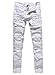 Men's Distressed Ripped Biker Moto Denim Pants Skinny Fit Zipper Jeans (W32=Tag34(Asian Size), White)
