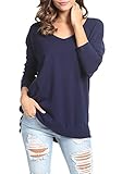 levaca Women's Long Sleeve V Neck High Low Split Loose Casual Pullover Sweaters