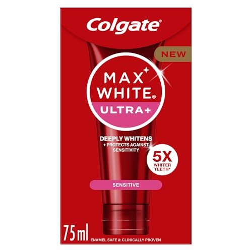 Colgate Max White Ultra + Sensitive Toothpaste 75ml | Clinically Proven 5x Whiter Teeth* and 24/7 Protection** for Sensitive Teeth