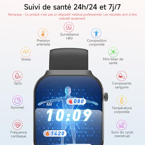 2026 New Smartwatch with ECG/Blood Pressure/Mini Health Check/BMI/Uric Acid, 2.2" 3D Curved Screen Smart Watch with 24H Heart Rate/HRV/SpO2/Sleep Monitor, Android/iOS
