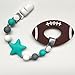 Football Baby Teething Toys with Pacifier Clip Teether, Baby Gift Set (Turquoise, Gray)