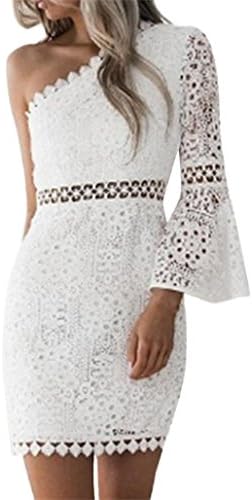 LTRFC Cocktail Party Pencil Dress for Women Sexy Lace Off Shoulder Short Midi Dresses Summer Jumpsuit Dress (S, White)