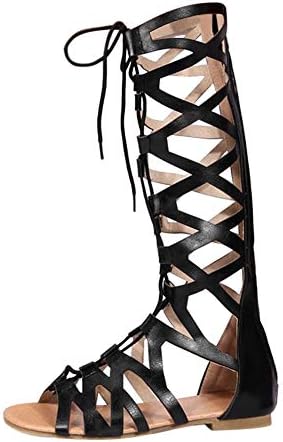 uirend Sandals Shoes Women - Ladies Knee High Gladiator Sandals Lace Up Strappy Shoes Open Toe Ankle Strap Flats Casual Beach Party Outdoor Fashion