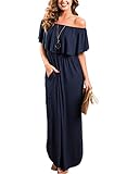 Women Long Maxi Dress Casual Party Off The Shoulder Ruffle Split Beach Pocket Dresses BK192