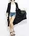 ellazhu Women Loose Baggy Middle Sleeves Black Solid Long Chiffon Outerwear GA1142