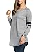 Womens Plus Size Workout Striped Baseball T-Shirt Loose Long Blouse TopGray XL