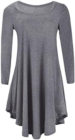 BAIJIE Women's Long Sleeve Tunic Swimg Casual Loose T Shirt Short Solid Color Dress