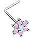 20g IP Gold Stainless Steel 8mm Opalite Gem Flower L-Shaped Nose Rings