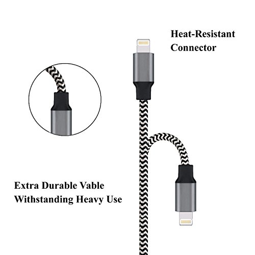Lightning Cable,Mattzur [3 Pack] iPhone Charger to USB Syncing and Charging Cable Data Nylon Braided Cord Charger for iPhone 8/8 Plus7/7 Plus/6/6 Plus/6s/6s Plus/5/5s/5c/SE(Black) - Thumbnail 5