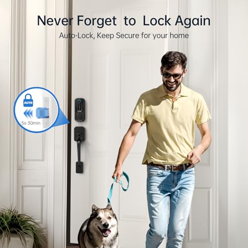 Front Door Lock and Handle Set, Hornbill WiFi Fingerprint Door Lock, Smart Keyless Entry Electronic Keypad Deadbolt for Front Door, Compatible with Alexa, Auto Lock, Matte Black