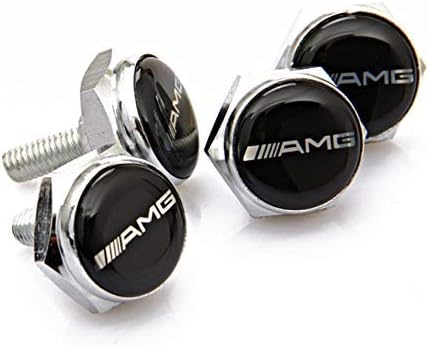 PATRICON 4-Pieces for Mercedes Benz AMG Accessories Chrome Metal Frame Screw Bolt Caps Covers, Set of Front and Back