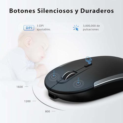 iClever Teclado y Ratón Inalámbrico GK03-QWERTY Español 2.4G Teclado Ratón Inalámbrico Con Batería Recargable, Diseño Ergonómico, Tamaño Compacto, Delgado y Fino, Conexión Estable