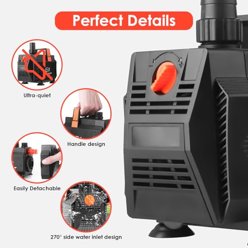 ITIY Submersible Water Pump Pond Pump, Water Fountain Pump Aquarium Water Pump with Flow Control for Fish Tank, Waterfall, Outdoor, Hydroponics (60W 3500L/H)