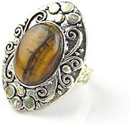 QTLI Vintage Antique Silver Agate Turquoise Amethyst Tiger Stone Adjustable Free Size Ring(1PC) , black