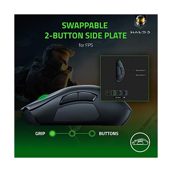 Razer Naga Pro - Modular Wireless Gaming Mouse with Interchangeable Side Panels (19 + 1 Programmable Buttons, Optical…