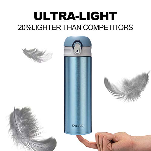 DILLER Vacuum Insulated Water Bottle,Stainless Steel Thermos Coffee Travel Mug BPA-Free Thermos Flask ,Keeps Cold 24H, Hot 12H,17 oz (blue)