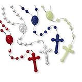 Religious Gifts Lot of 100 Assorted Color Plastic Bead Cord Rosary with Divine Mercy Centerpiece