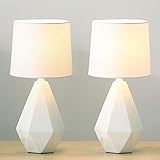 SOTTAE Modern Ceramic Small White Irregular Geometric Livingroom Bedroom Bedside Table Lamp,Cute Desk Lamp with White…