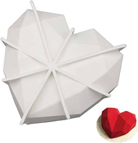 7'' Heart Mold Silicone Baking Mould Diamond Love Heart Mousse Cake Mold French Dessert Bakeware Tools White Nonstick